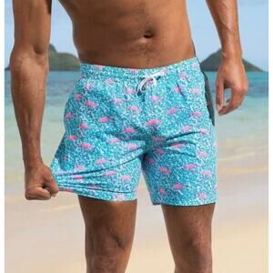 CHUBBIES Swim Trunks Size Medium Shorts 7" Inseam Flamingo Blue Pink Mesh Liner